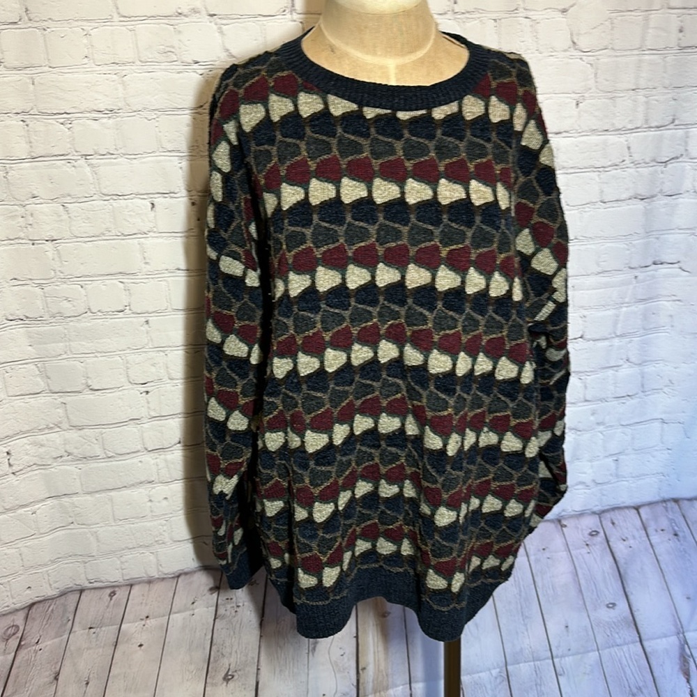 Vintage Protege Collection 90s Grandpacore Pattern Sweater Mens Large Navy Red